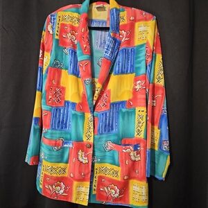 Vintage GW Graff Women's 14 Blazer Bright Wearable‎ Art 80s Lightweight